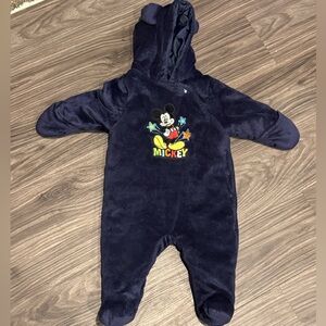 Disney Baby Mickey Mouse Snowsuit 3-6M Boys Navy Blue Footed Hooded Embroidered